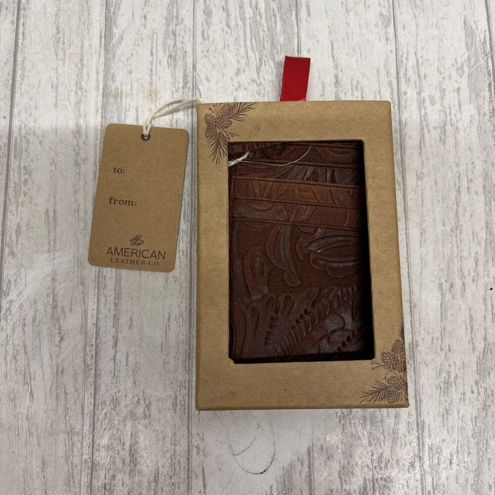 American Leather Company Tooled Leather Card Wallet With Pouch NWT